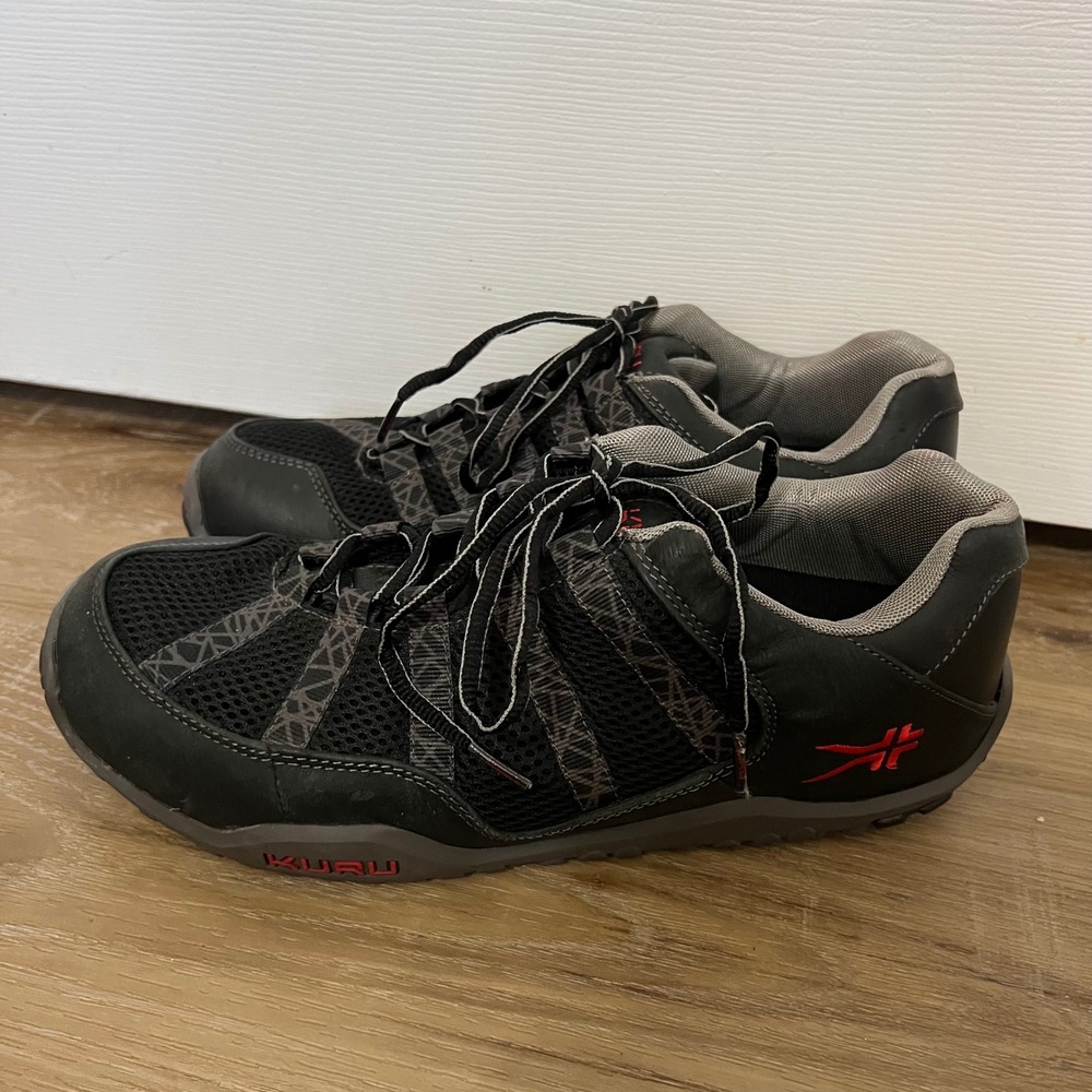 Kuru Quantum Mens Walking Shoes Black Grey Mesh Leather Orthopedic Size 10
